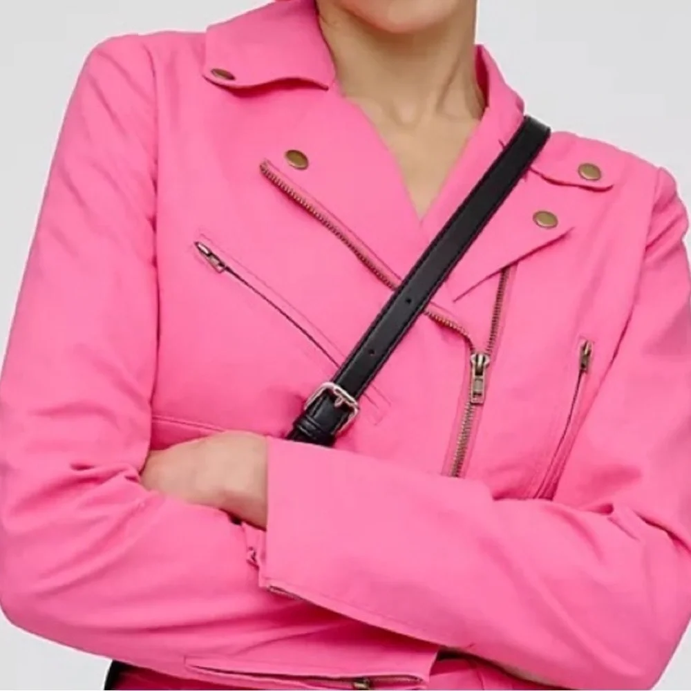 Anthropologie DOLAN Pink Linen Moto Jacket - Picture 4 of 11